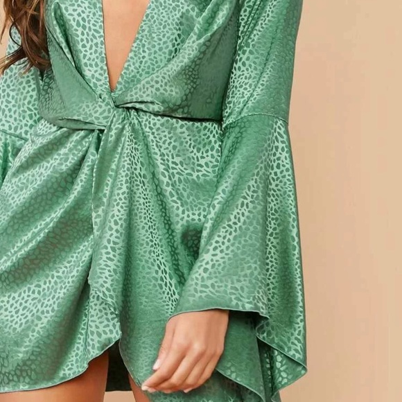 SHEIN Bell Sleeve Twisted Satin Dress - Picture 2 of 7